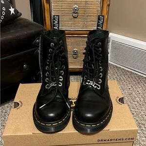 Dr. Martens Black Combat Boots with Yellow Stitching
